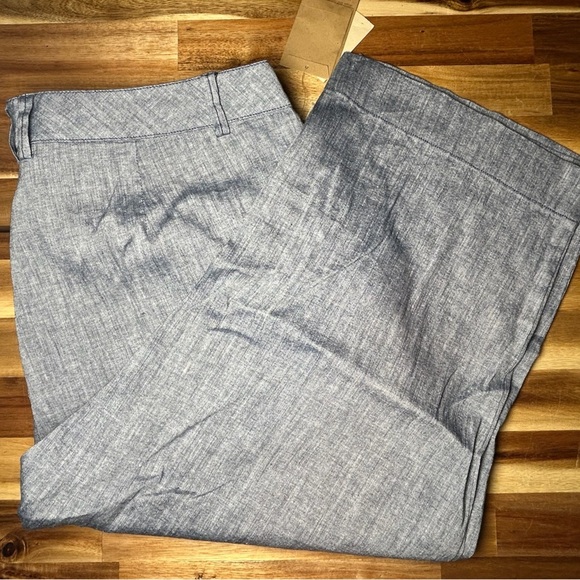 Coldwater Creek Wide Leg Cropped Button Zipper Mid Blue Linen Blend Pants Sz 20 - Picture 4 of 12